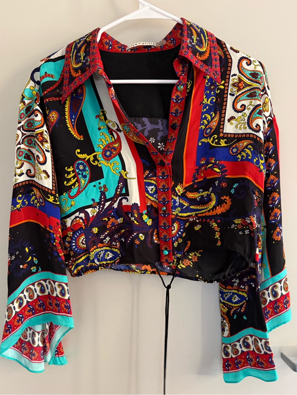 alice + olivia Boho Paisley Print Cropped Button-Down Top - Multicolor